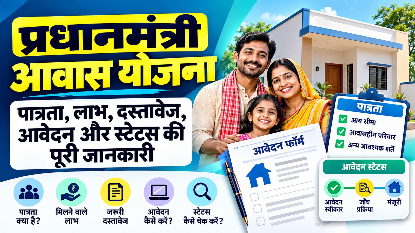 प्रधानमंत्री आवास योजना | पात्रता, लाभ, दस्तावेज, आवेदन और स्टेटस की पूरी जानकारी