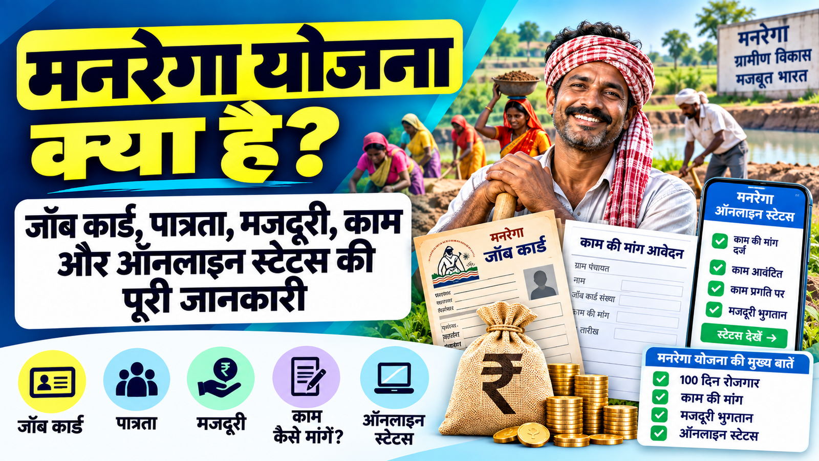 मनरेगा योजना क्या है? जॉब कार्ड, पात्रता, मजदूरी, काम और ऑनलाइन स्टेटस की पूरी जानकारी